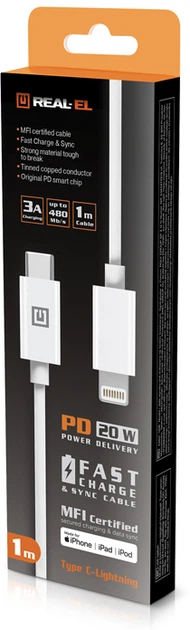 Кабель Real-El MFI PD USB Type C - Lightning TPE 1 м White (EL123500057) - Фото 6 Кабель Real-El MFI PD USB Type C - Lightning TPE 1 м White (EL123500057) - зображення 6