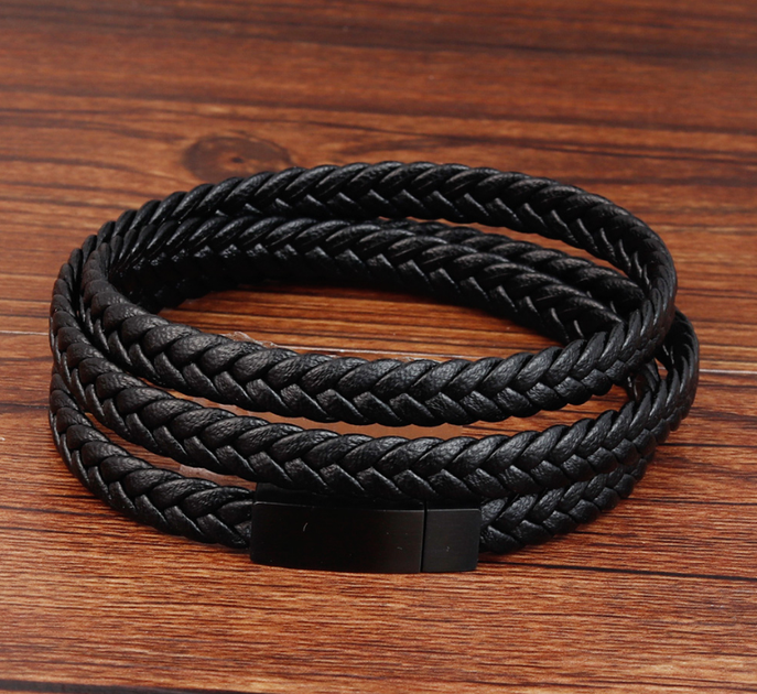Чоловічий шкіряний браслет Primo Long Rope з магнітною застібкою Black Primo чорний - зображення 3