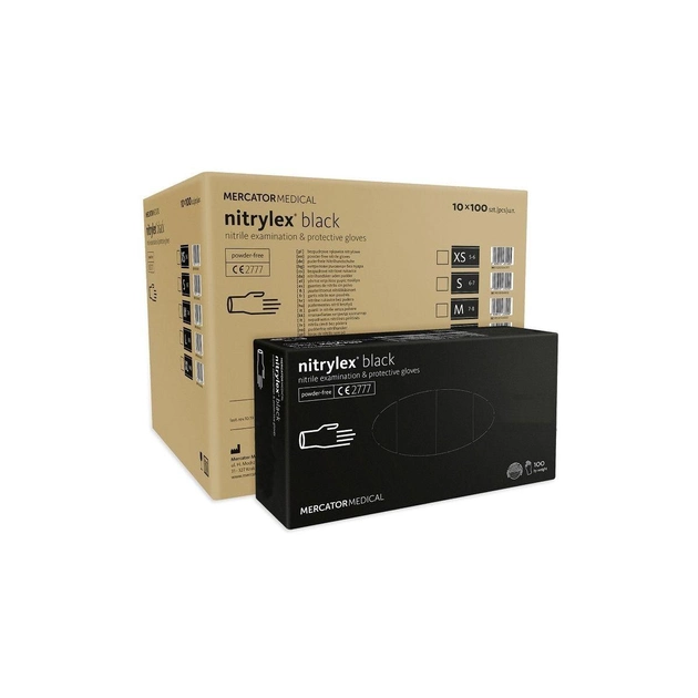 Рукавички нітрилові Nitrylex® Black нестерильні неприпудрені чорні M 10 уп по 100 шт/50 пар/уп (6736086) - зображення 1