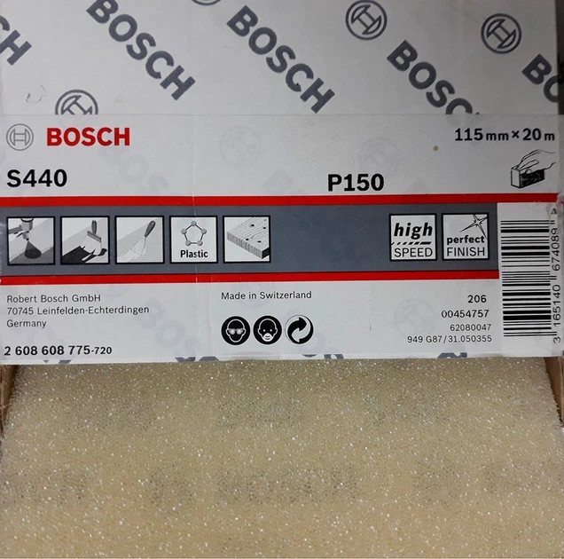 Шлифовальная бумага Bosch S440 115х115 мм K150 (2608608775) - Фото 1 Шлифовальная бумага Bosch S440 115х115 мм K150 (2608608775) - изображение 1