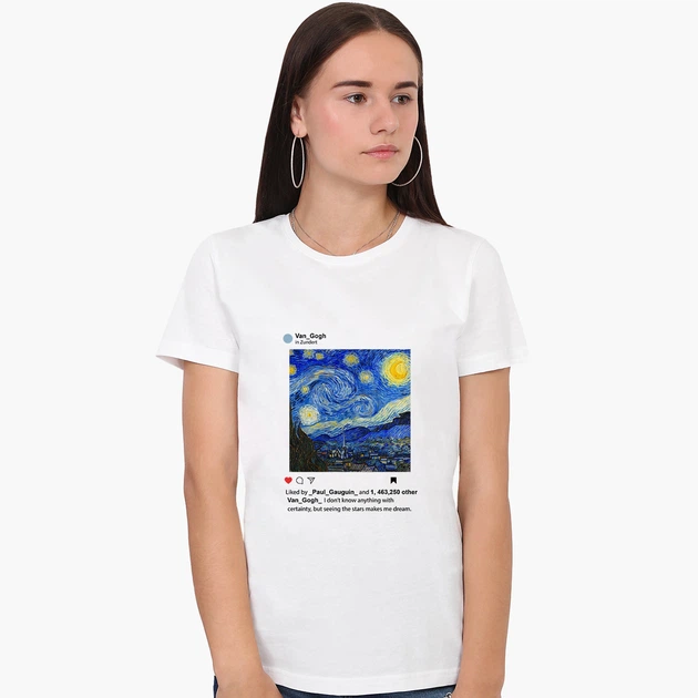 Футболка женская Винсент Ван Гог Звёздная ночь Инстаграм (Vincent van Gogh Starry night Instagram) (8976-2965-7) M Белая - изображение 2