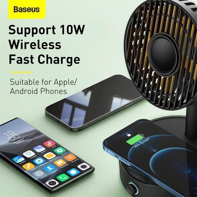 Вентилятор Baseus Hermit desktop wireless charger with oscillating fan |10W Qi| з бездротовою зарядкою для Android|iOS - зображення 6