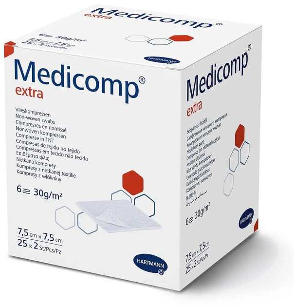 Салфетки из нетканого материала Medicomp extra 7,5см х 7,5см 2шт х 25 - изображение 1