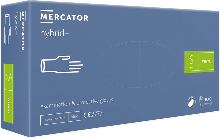 Рукавички вінілові Mercator® hybrid+ нестерильні неприпудрені блакитні S (6736059) - зображення 1