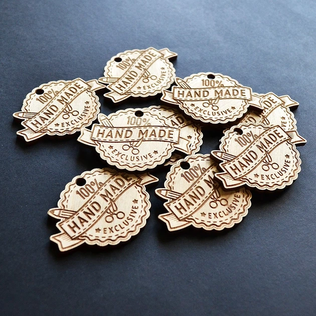 Дерев'яні бирки "HAND MADE" (1шт). Дерев'яні ярлики, лейби для декору та пакування крафтових товарів ручної роботи. - зображення 4