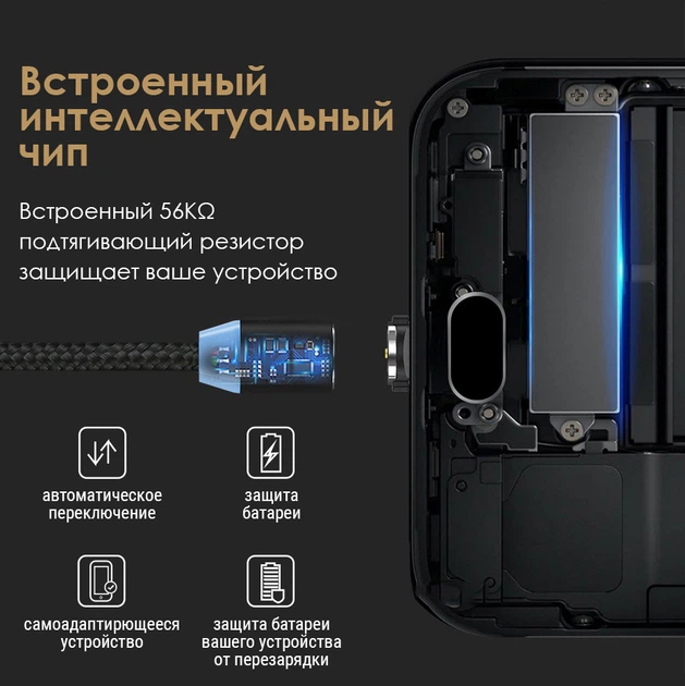 Магнітний кабель зарядки TOPK AM23 LED 2m 1.8 A Type-C Gold - зображення 5