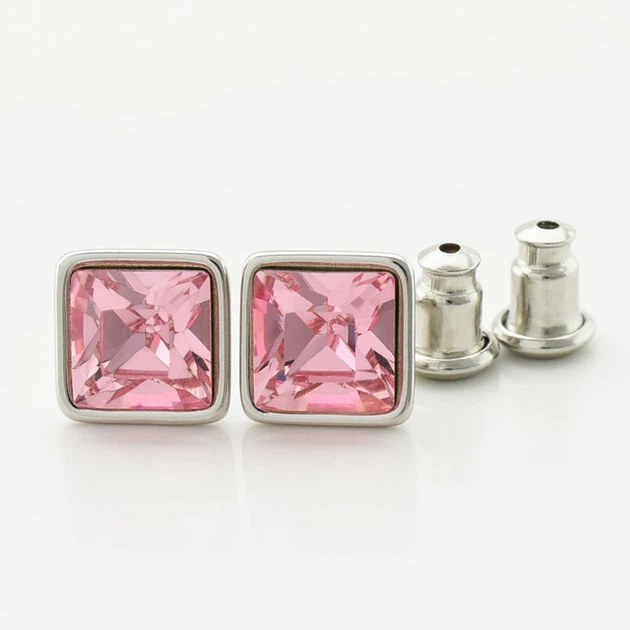Серьги Xuping с кристаллами Swarovski 21402 размер 7х7 мм цвет светло-розовый позолота Белое Золото - Фото 4 Серьги Xuping с кристаллами Swarovski 21402 размер 7х7 мм цвет светло-розовый позолота Белое Золото - изображение 4