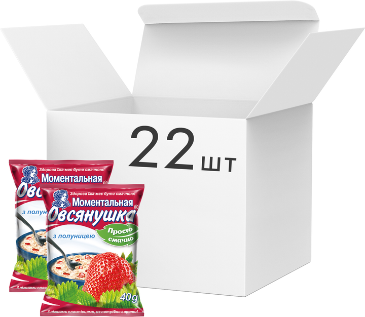 Упаковка каш овсяных Овсянушка с клубникой 40 г х 22 шт (4820039841025) - изображение 1