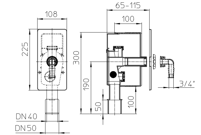 Сифон Hutterer & Lechner для пральної і посудомийної машини DN40/50 110х225мм з підключенням для вантуза HL404 - зображення 2