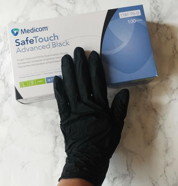 Перчатки нитриловые Medicom SoftTouch черные одноразовые смотровые размер L - изображение 1