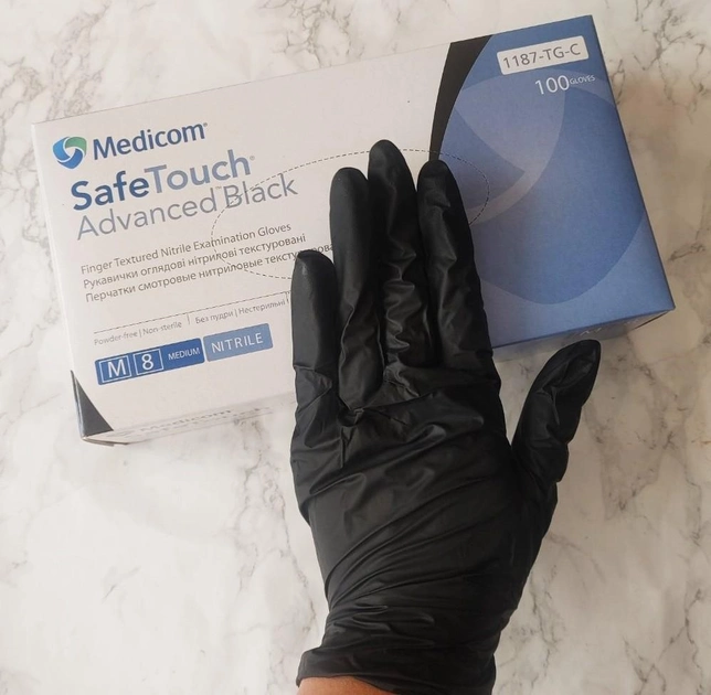 Перчатки нитриловые Medicom SoftTouch черные одноразовые смотровые размер М - изображение 1