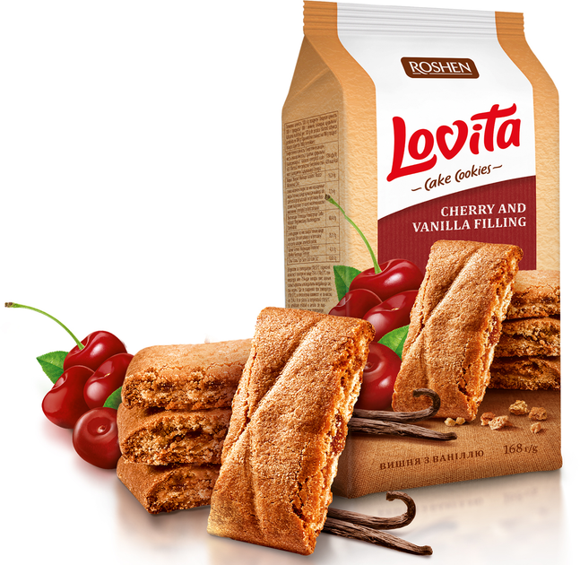 Упаковка печива Roshen Lovita Cake Cookies Вишня і ваніль 168 г х 16 шт ...