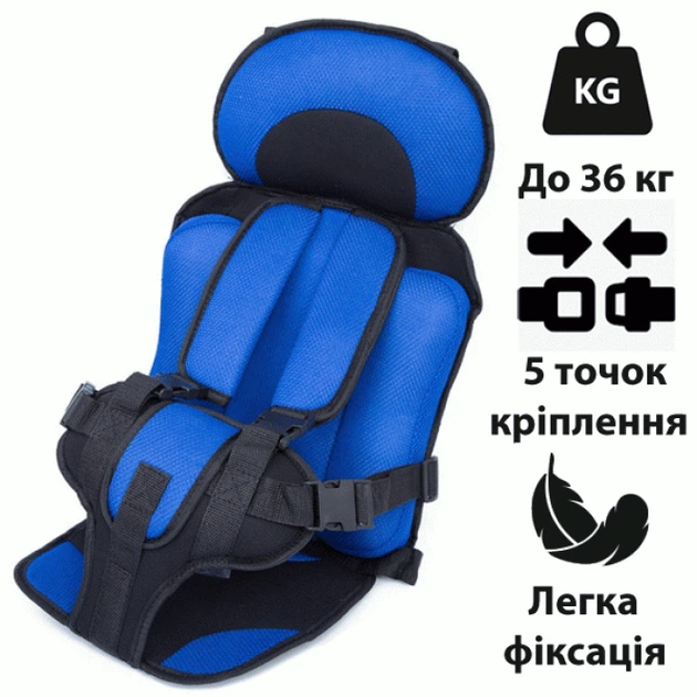 Автокрісло дитяче безкаркасне до 36кг. Синій - Фото 1 Автокрісло дитяче безкаркасне до 36кг. Синій - зображення 1