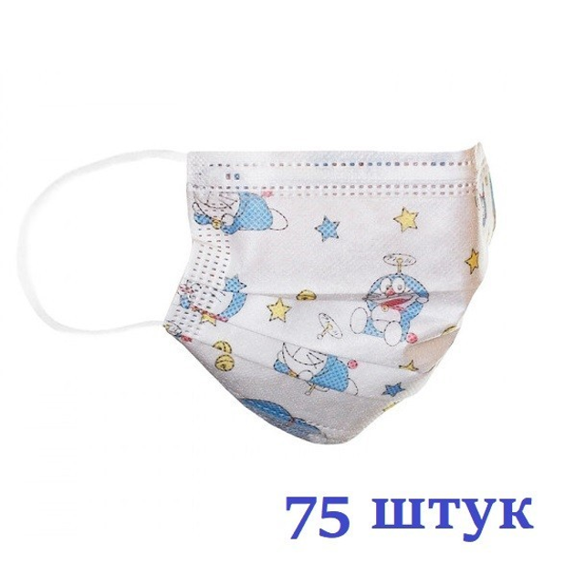 Маски медицинские НЗМ трехслойные не стерильные Котик с мельтблауном Украина высокое качество 75 шт - изображение 1