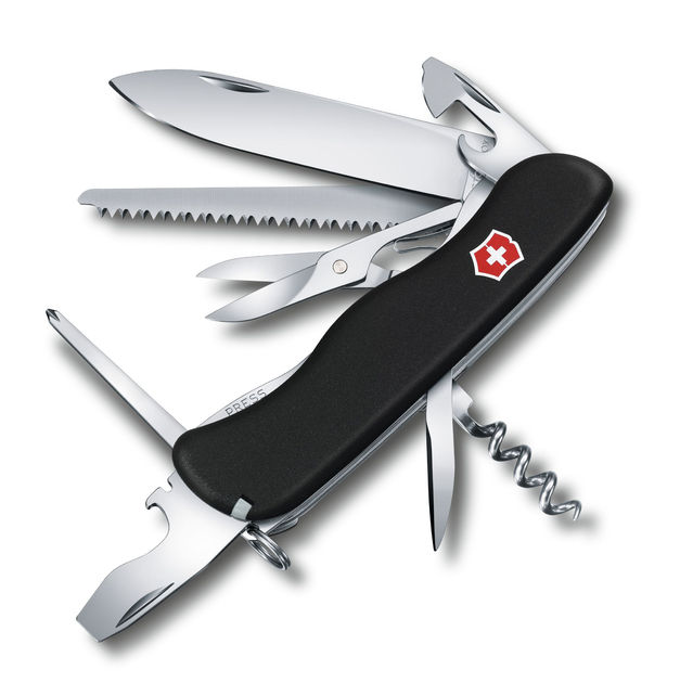 Складной нож Victorinox OUTRIDER 111мм/14функ/черн.мат /lock/штоп/пила/ножн/отверт Vx08513.3 - зображення 1
