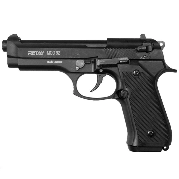 Пистолет сигнальный, стартовый Retay Beretta 92FS Mod.92 (9мм, 15 зарядов), черный - изображение 1