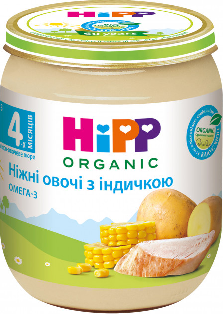 Упаковка овоче-м'ясного пюре HiPP органічного Ніжні овочі з індичкою з 4 місяців 125 г х 6 шт (9062300431305) - зображення 3