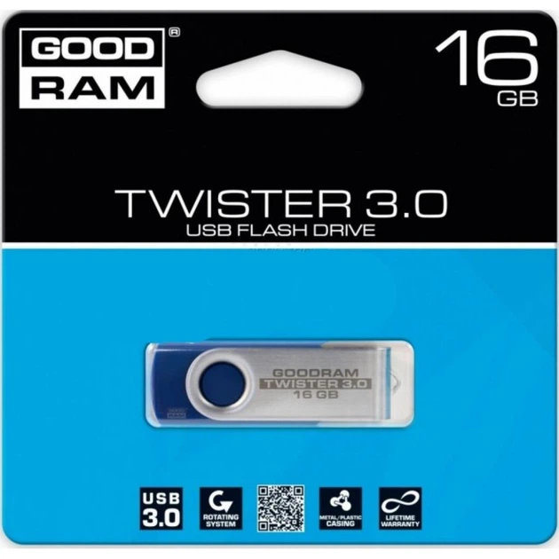 USB флеш накопичувач Goodram 16GB Twister Blue USB 2.0 (UTS2-0160B0R11) - Фото 3 USB флеш накопичувач Goodram 16GB Twister Blue USB 2.0 (UTS2-0160B0R11) - изображение 3