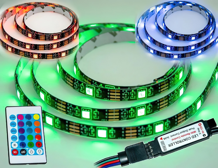 Светодиодная LED лента с пультом и контроллером 5050 черная на 2м. RGB ...