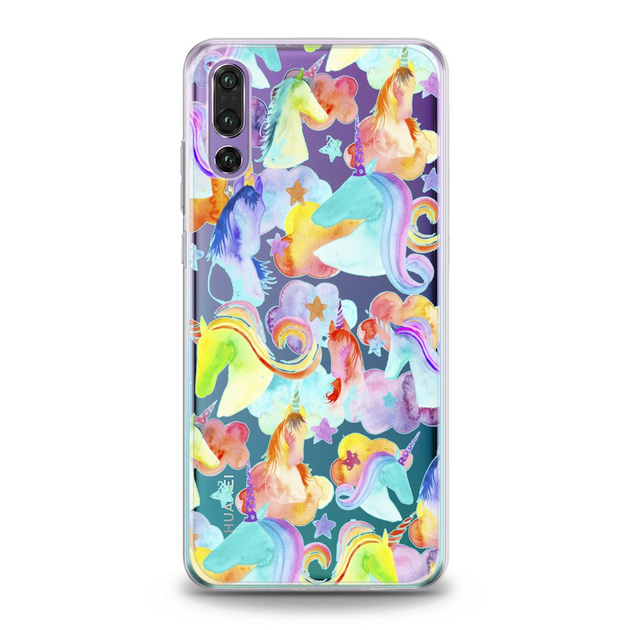 Чехол силиконовый для Huawei (Разноцветные единороги) P20 Pro хуавей ...