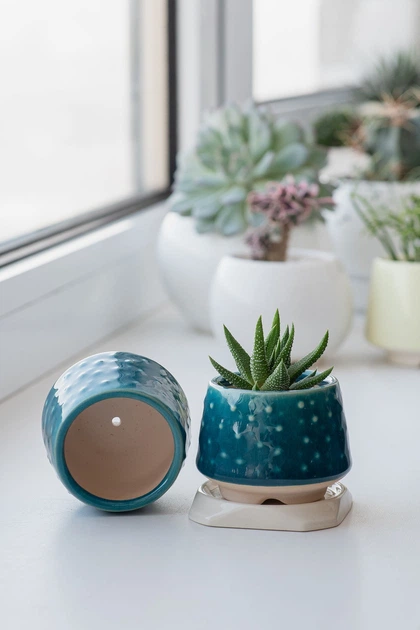 Керамический горшок для суккулентов Mini Plant размер XS 4,9х5,2см Бирюзовый Bubble - изображение 2