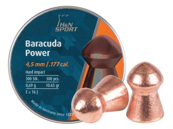 Пули пневматические (для воздушки) 4,5мм 0,69г (300шт) H&N Baracuda Power. 14530192 - изображение 1