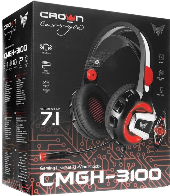 Наушники Crown Gaming Headset CMGH-3100 Red - изображение 6