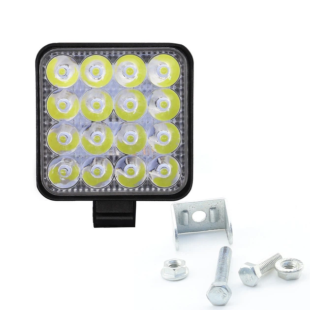 LED фара квадратная 48W 16 диодов 12-24V 6000K (8.5*8.5*1.5см) на легковой авто, грузовой, трактор Светодиодная лэд фара. - изображение 2