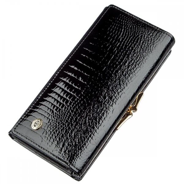 Женский чёрный кошелёк из натуральной лаковой кожи ST Leather 18910 Черный - Фото 1 Женский чёрный кошелёк из натуральной лаковой кожи ST Leather 18910 Черный - изображение 1