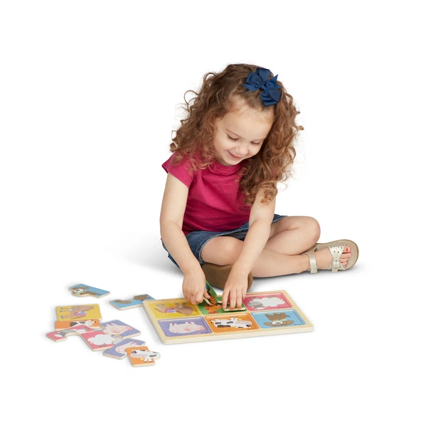 Деревянные пазлы в футляре Natural Play Wooden Puzzle: Farm Friends Друзья фермы Melissa & Doug MD31363 - зображення 5