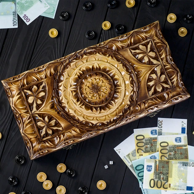 Нарди ручної роботи STRYI, компактні, ексклюзивне різьблення по дереву, 44x22см, НМ-0003 - Фото 1 Нарди ручної роботи STRYI, компактні, ексклюзивне різьблення по дереву, 44x22см, НМ-0003 - зображення 1