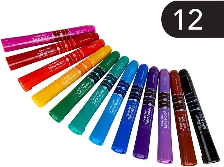 Набір маркерів сухого стирання Crayola Take Note! Low Odor Dry Erase Markers 12 шт. (58-6545) - зображення 5
