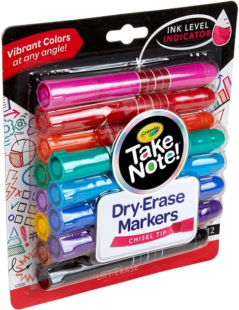Набір маркерів сухого стирання Crayola Take Note! Low Odor Dry Erase Markers 12 шт. (58-6545) - зображення 8