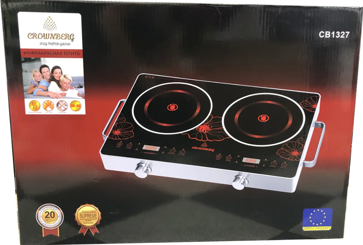 Кухонная настольная инфракрасная плита Crownberg CB-1327 2 Конфорки 2000W - изображение 2