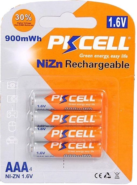  PkCell 1.6V AAA 900 мАч NiZn Rechargeable Battery 4 шт (PC .