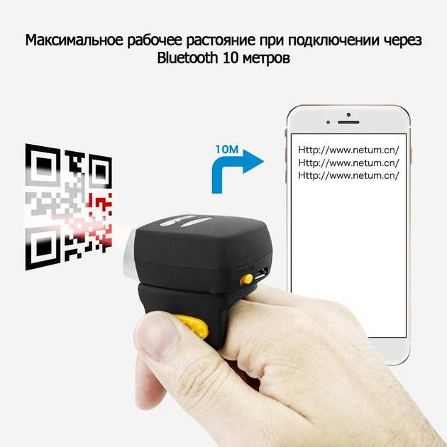 Беспроводной мини сканер штрих-кодов Netum NT-R2L на палец (2D ...