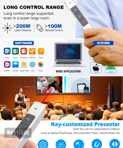 Лазерная указка пульт для презентаций KNORVAY Norwii N26 Plug and play, до 200м, USB + чехол, White - изображение 9