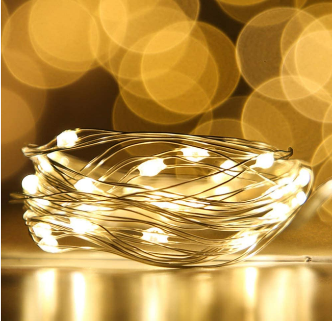Гирлянда Нить Роса 2м 20led Warm Gold на батарейках - Фото 1 Гирлянда Нить Роса 2м 20led Warm Gold на батарейках - изображение 1