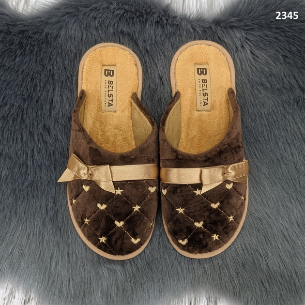 Тапочки женские комнатные Белста коричневые с закрытым носком велюровые ...