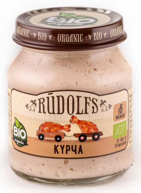 Упаковка мясного органического пюре Rudolfs Цыпленок с 6 месяцев 120 г х 6 шт (14751017940812) 