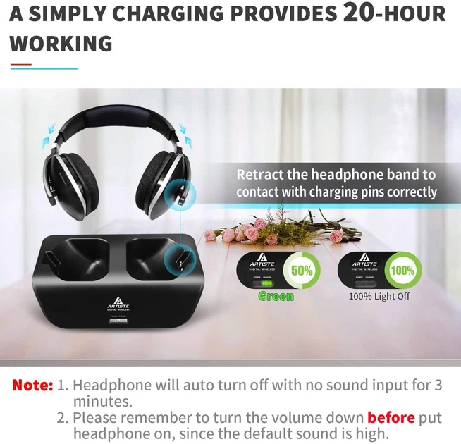 Беспроводные наушники Artiste ADH300 Hi-Fi Stereo 2.4G Black ля ТВ или ПК - Фото 11 Беспроводные наушники Artiste ADH300 Hi-Fi Stereo 2.4G Black ля ТВ или ПК - изображение 11