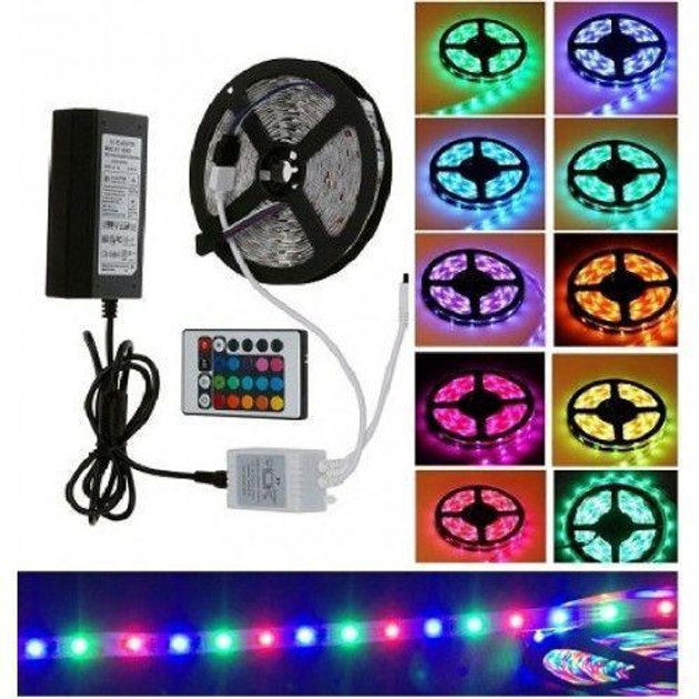 Светодиодная лента RGB 5м с контроллером пультом и блоком питания от Wi ...