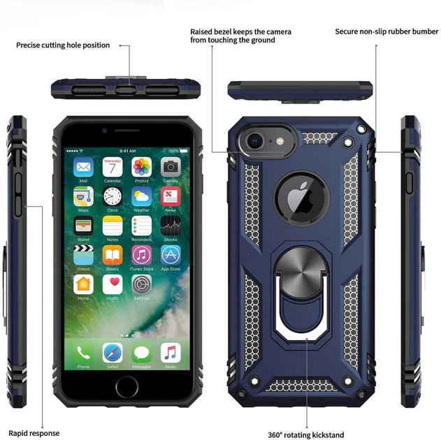 Чехол Shield для Iphone 7 / 8 бронированный Бампер с подставкой Dark-Blue - изображение 7