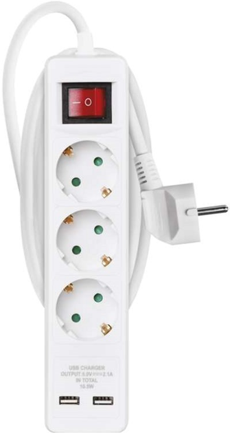 Сетевой удлинитель Emos P1322RU с выключателем - 3 розетки, 2x USB, 2 м ...