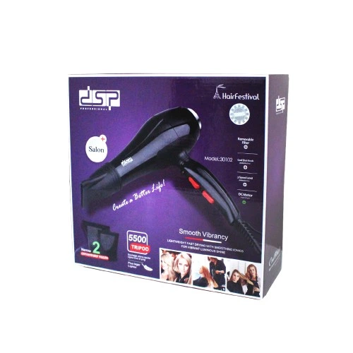 Професійний фен для волосся DSP 30102 Pro 1600 Вт з холодним повітрям, 2 швидкості, 3 температурні режими, AC мотор, з концентратором, чорний - изображение 7