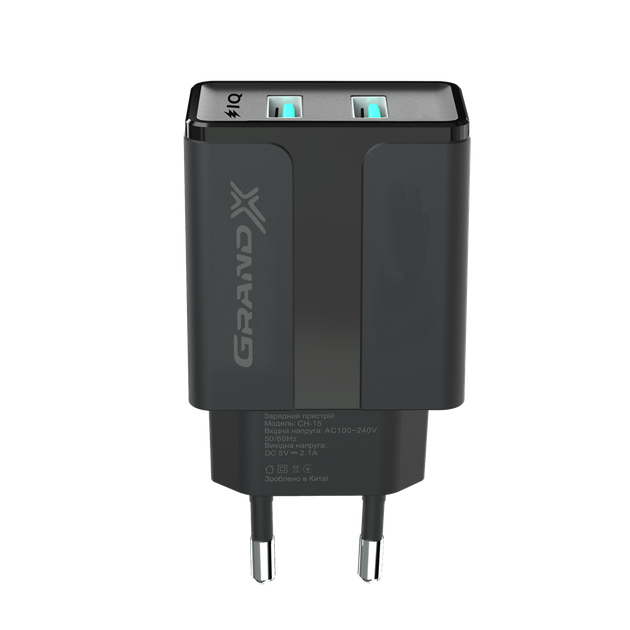 Сетевое зарядное устройство Grand-X CH-15B (2xUSB 2.1A) Black - изображение 3