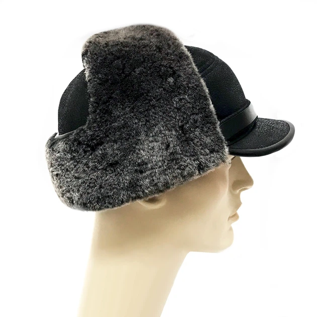 Мужская шапка из овчины с козырьком BARS 56-59 черная с серым мехом от ...