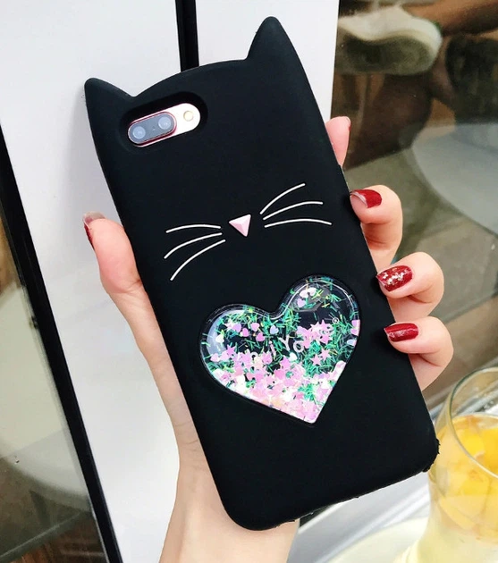 3D Чехол для Xiaomi Mi A2 Lite Котик с ушками и сердечком Черный - Фото 1 3D Чехол для Xiaomi Mi A2 Lite Котик с ушками и сердечком Черный - изображение 1