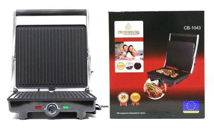 Прижимной электрический гриль Crownberg Cb-1043 2000W - Фото 2 Прижимной электрический гриль Crownberg Cb-1043 2000W - изображение 2