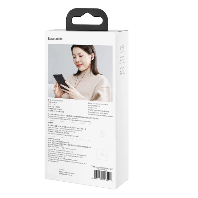 Наушники Baseus Encok H19 Wired Earphone 3.5mm Красный - изображение 8
